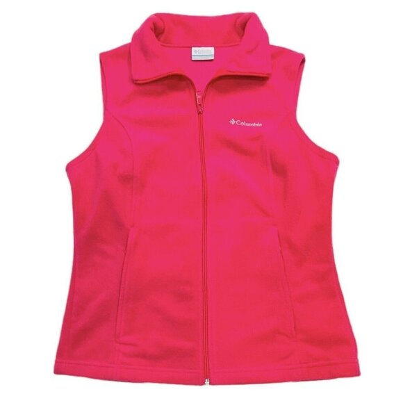 COLUMBIA Pink Fleece Vest Women's Small Full Zip w/Zip Pockets Autumn Outdoors - Picture 13 of 14